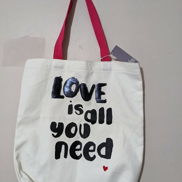 The Beatles Lyric Inspired All You Need Is Love Tote Bag Indigo NWT - Picture 2 of 3